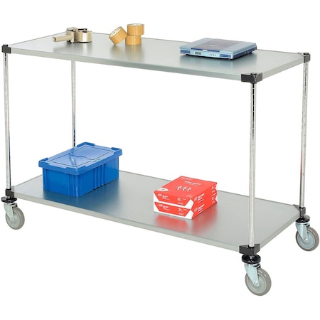 Nexel 2 Shelf Cart, Galvanized, 60inW x 24inD x 39inH, Polyurethane Casters 188885